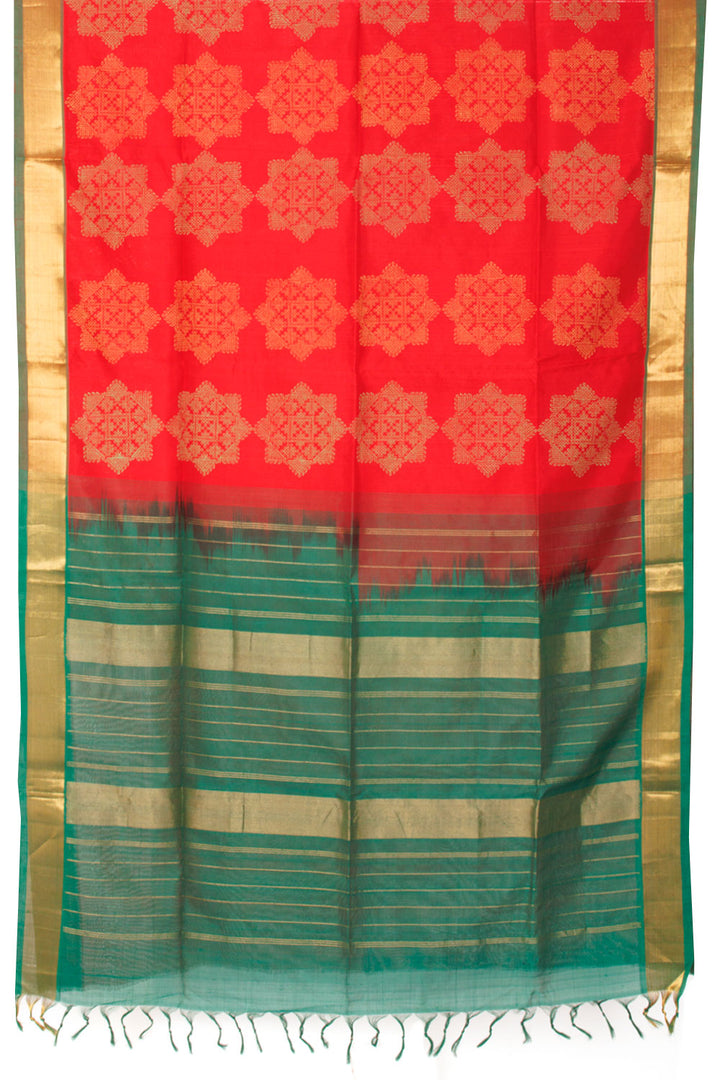 Red Hand Block Printed Silk Cotton Saree 10060270