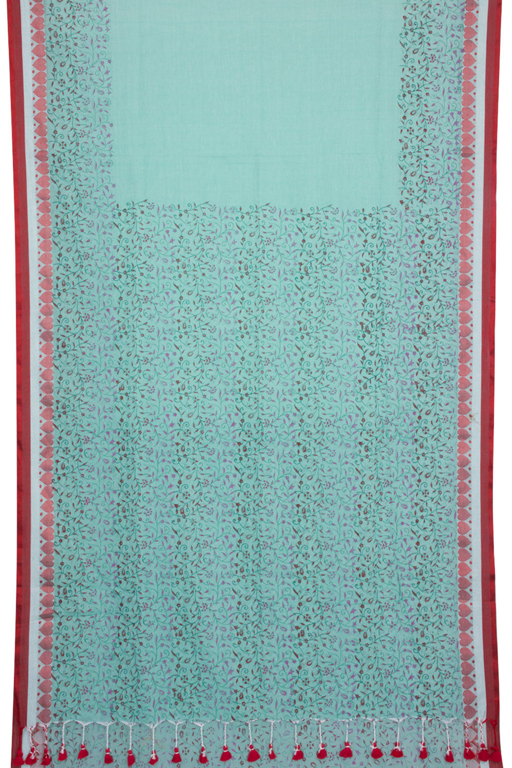 Green Hand Block Printed Cotton Saree 10061943