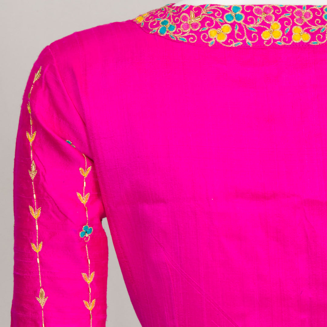 Pink Aari Embroidered Raw Silk Blouse 10062284