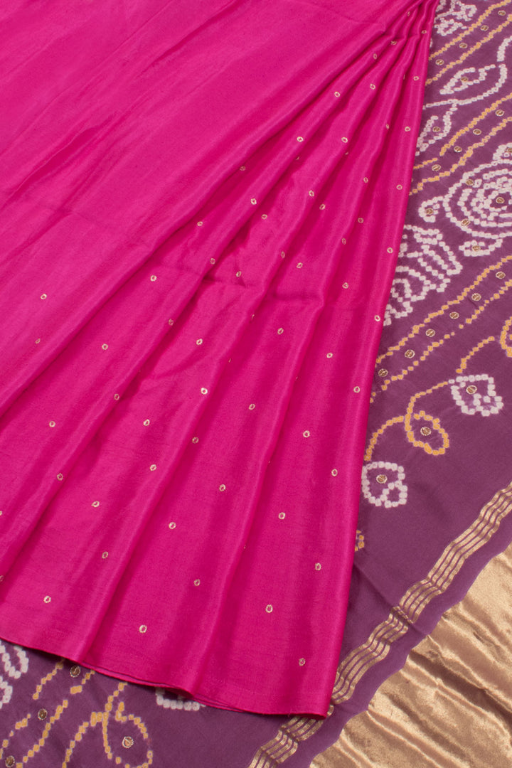 Fuschia Pink Handcrafted Bandhani Gajji Silk Saree 10059049