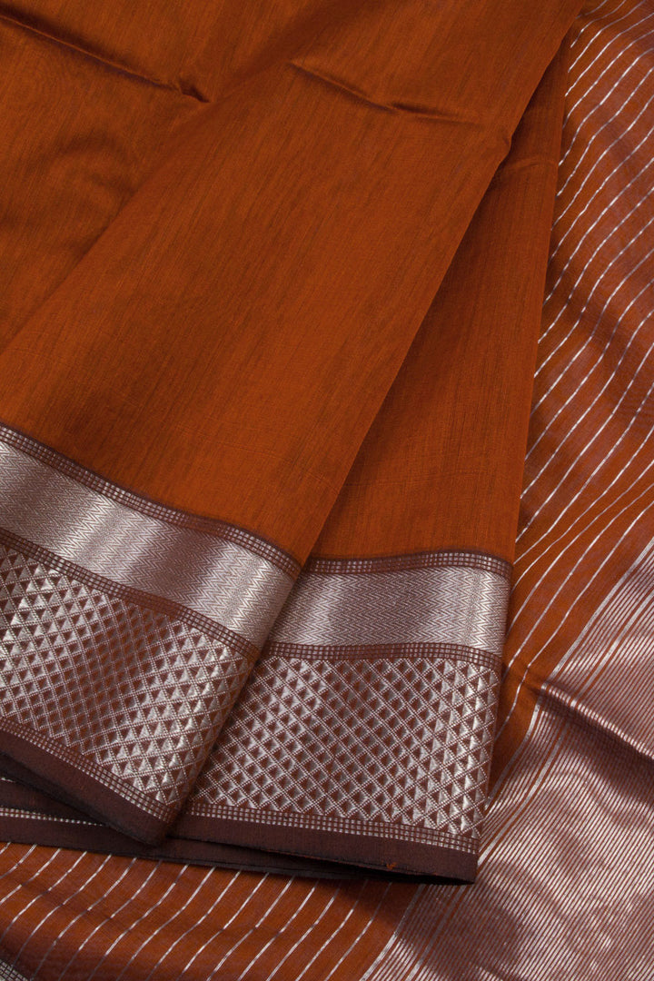 Brown Handloom Maheshwari Silk Cotton Saree 10062225