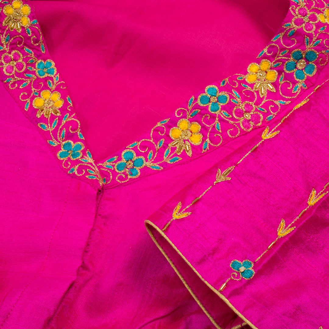 Pink Aari Embroidered Raw Silk Blouse 10062284