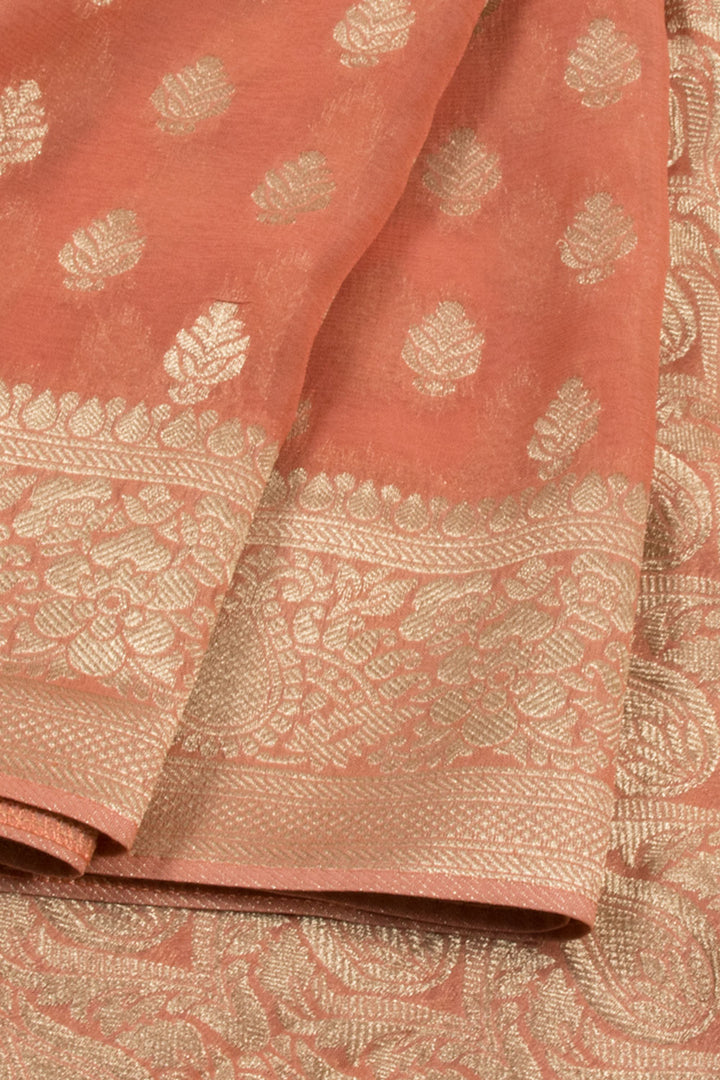 Peach Handloom Banarasi Katrua Georgette Saree 10061109