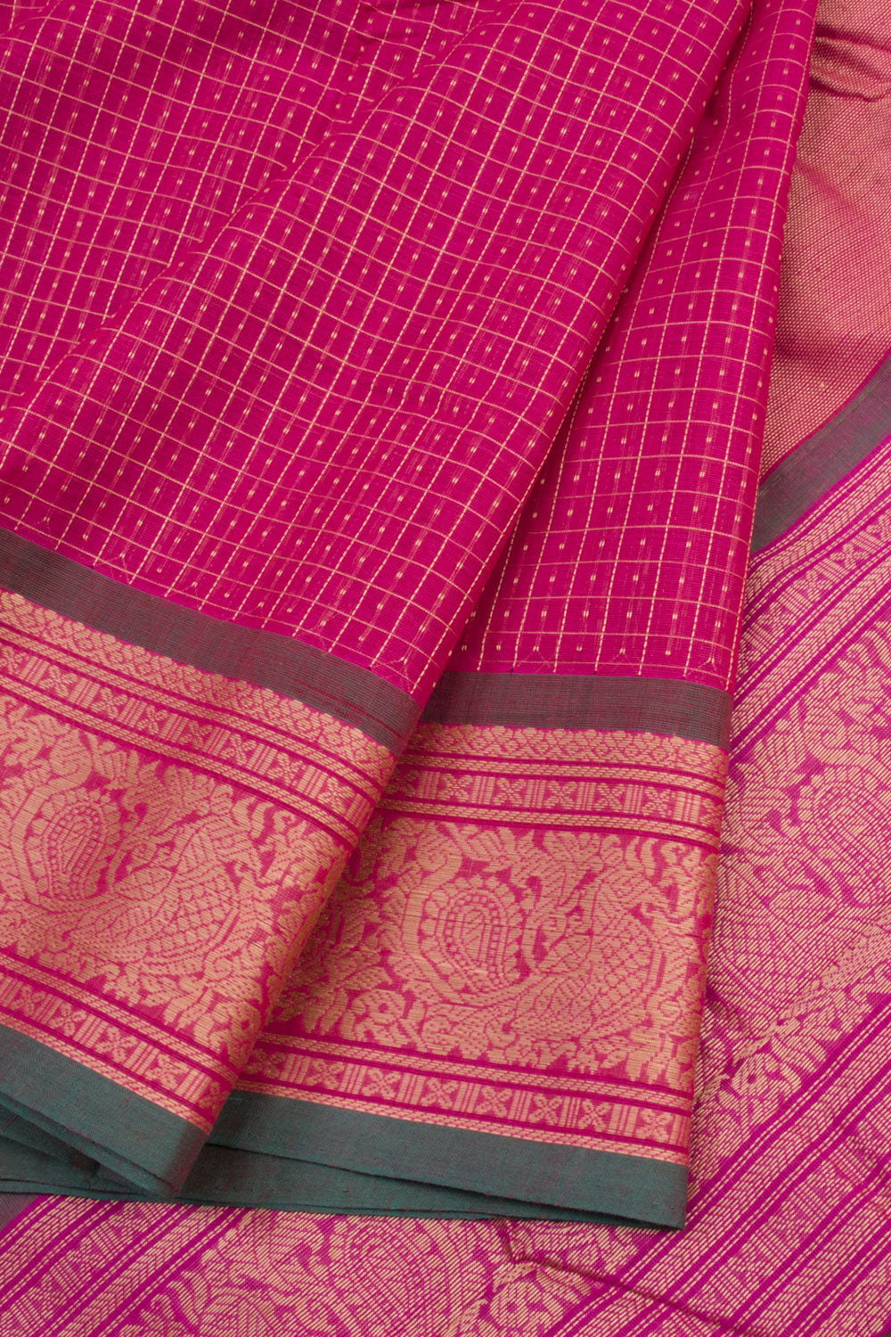 Pink Handwoven Kanchi Cotton Saree 10060871