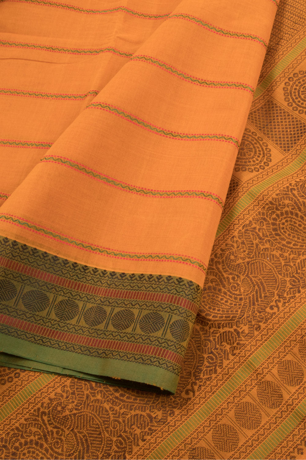 Chrome Yellow Handwoven Kanchi Cotton Saree 10059978