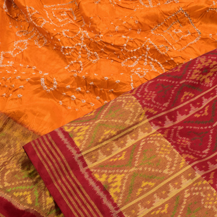 Handloom Bandhani Pure Zari Kanjivaram Silk Saree With Ikat Pallu and Tissue Border