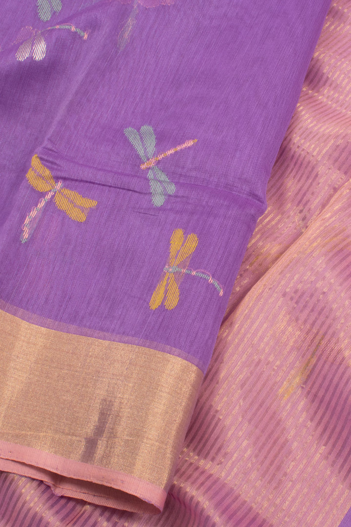 Violet Handloom Chanderi Silk Cotton Saree 10059678