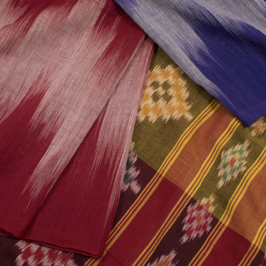 Handloom Ikat Cotton Saree with Triple Colour Design