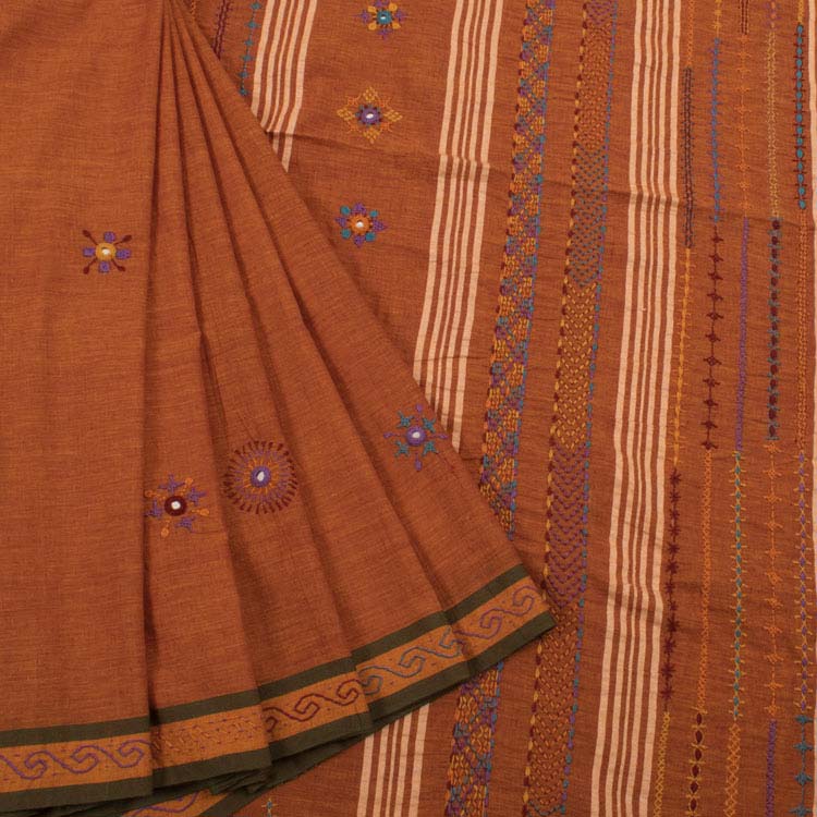 Handloom Mirror Work Silk Cotton Saree with Blouse Piece