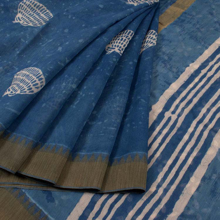 Hand Block Printed Indigo Silk Cotton Saree10040221