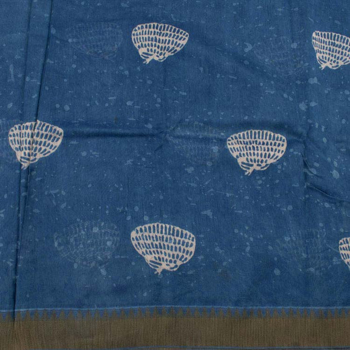 Hand Block Printed Indigo Silk Cotton Saree10040221