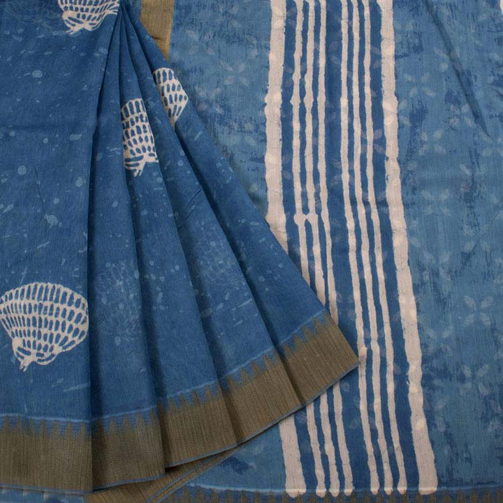 Hand Block Printed Indigo Silk Cotton Saree10040221