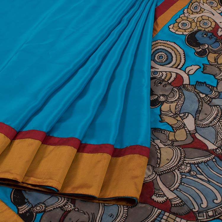 Kalamkari Saree with Zari Border & Plain Blouse – Viha Online