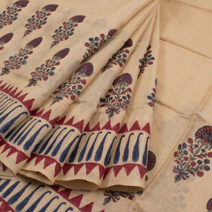 Hand Block Printed Tussar Silk Saree 10038982