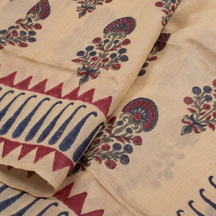 Hand Block Printed Tussar Silk Saree 10038982