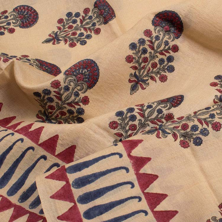 Hand Block Printed Tussar Silk Saree 10038982