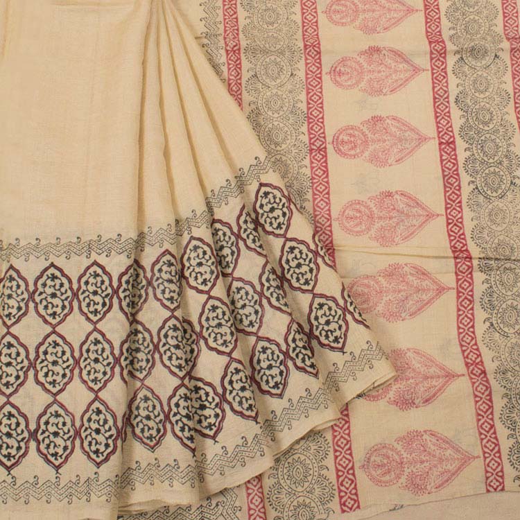 Block Printed Tussar Silk Saree – Aabhacreations